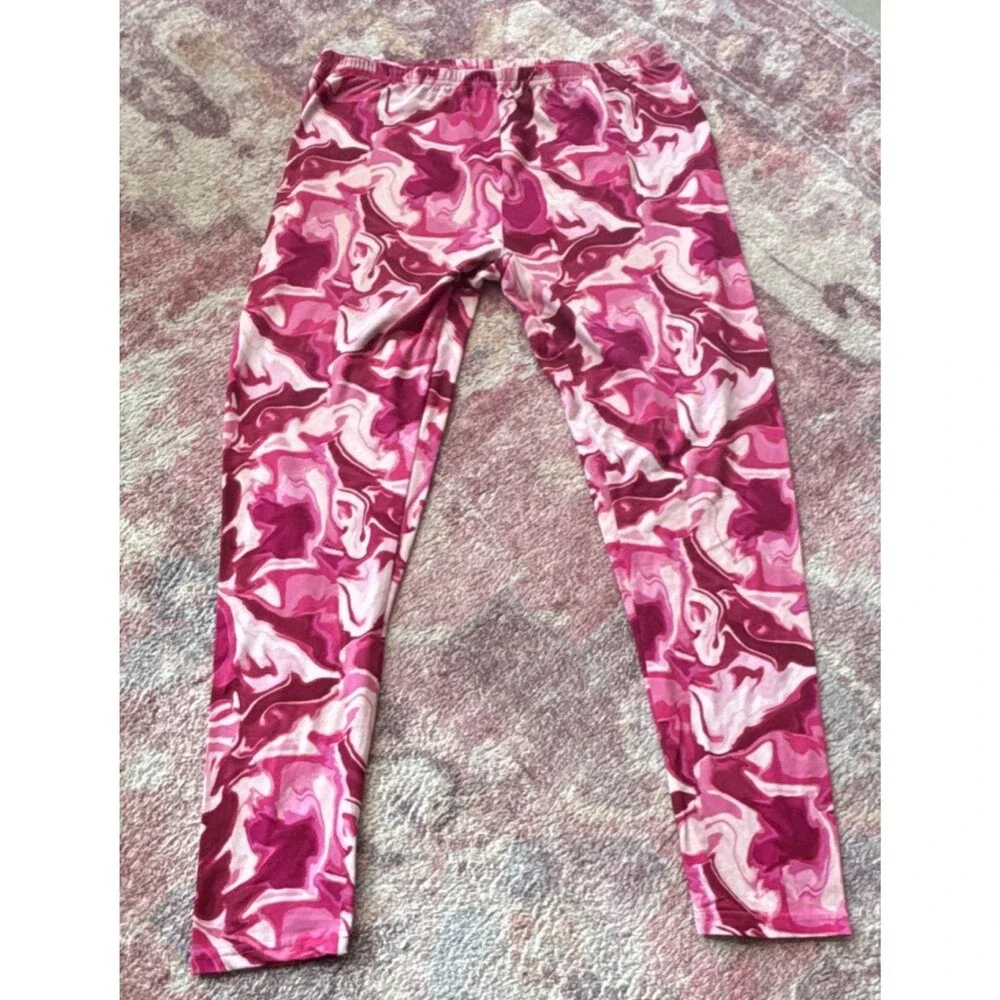 Bobbie Brooks Women's XL Ankle Leggings Pink Red Geometric Stretch 2-Pack - Picture 2 of 7